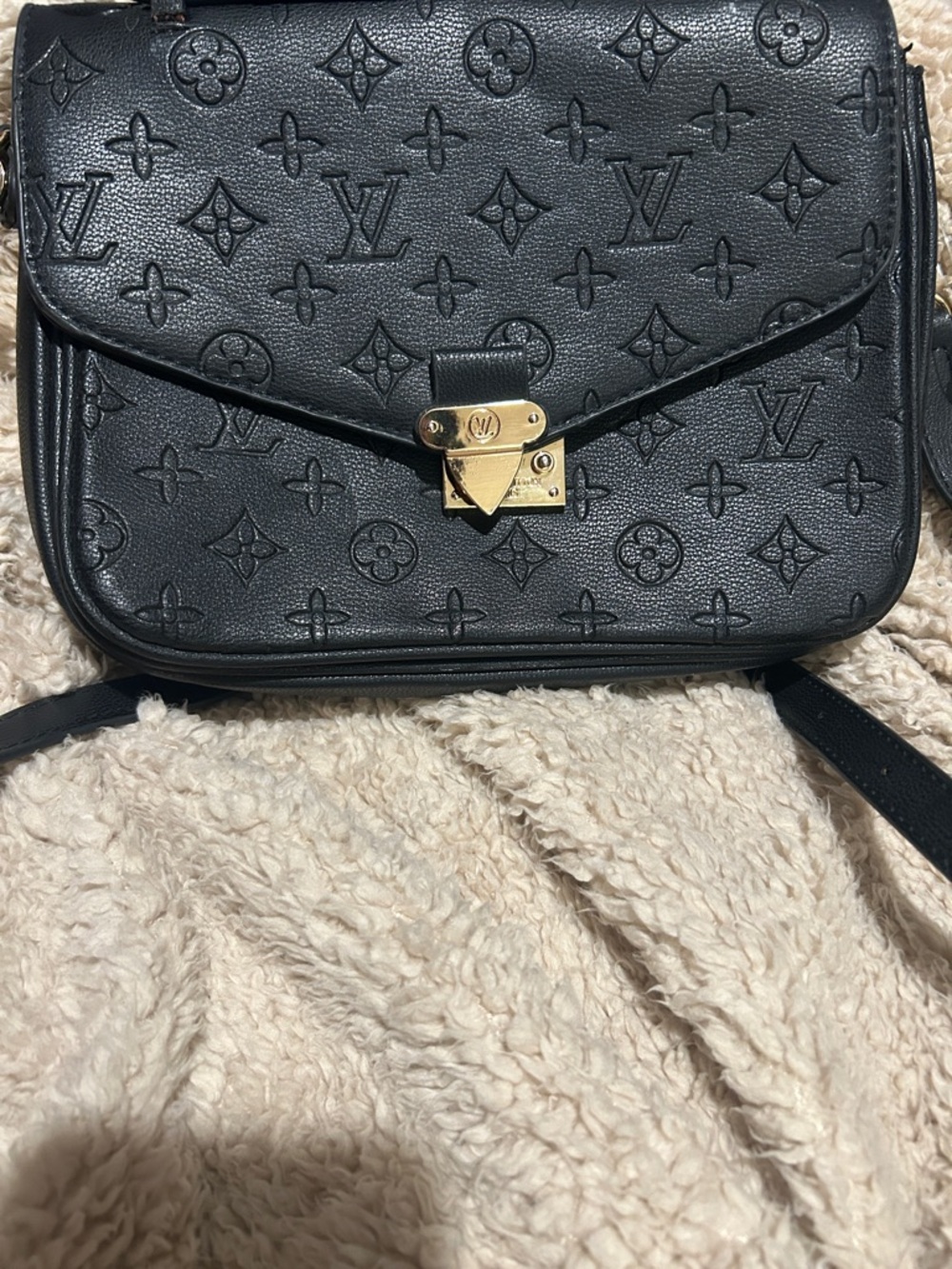 Louis Vuitton Black Embossed Monogram Crossbody with Gold Lock